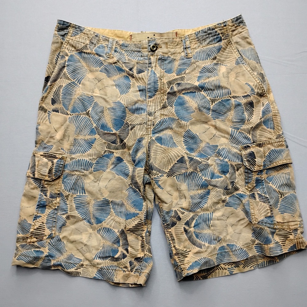 Tommy Bahama Denim Mens Size 36 Floral Linen Blend Cargo Shorts Blue Tan
